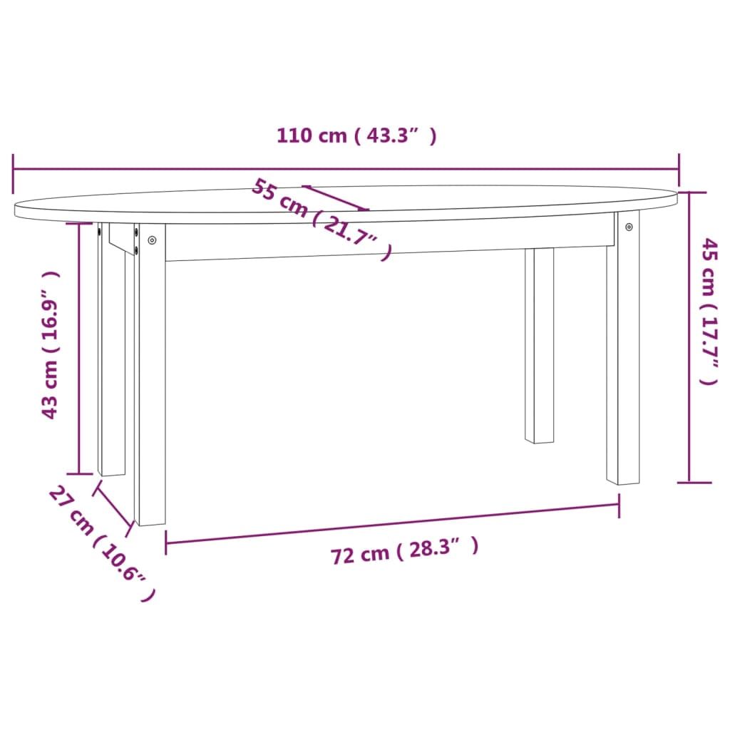 Table basse Gris 110x55x45 cm Bois massif de pin - Tables basses