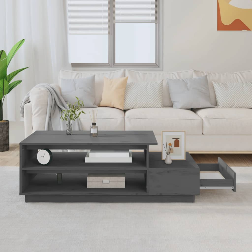 Table basse Gris 120x50x40,5 cm Bois massif de pin - Tables basses