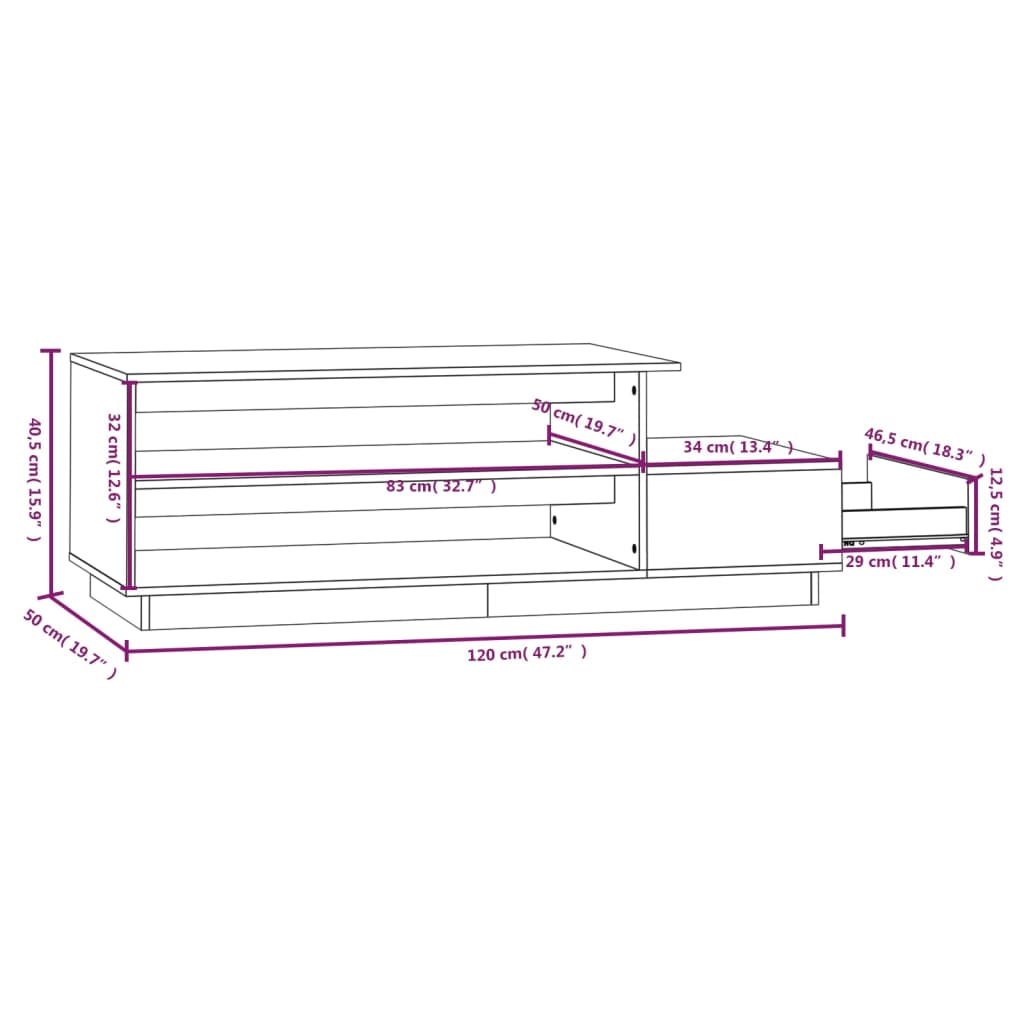 Table basse Gris 120x50x40,5 cm Bois massif de pin - Tables basses