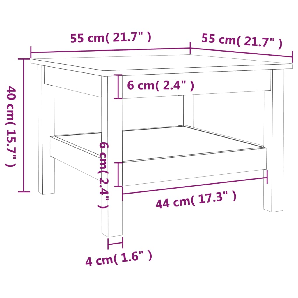 Table basse Gris 55x55x40 cm Bois massif de pin - Tables basses