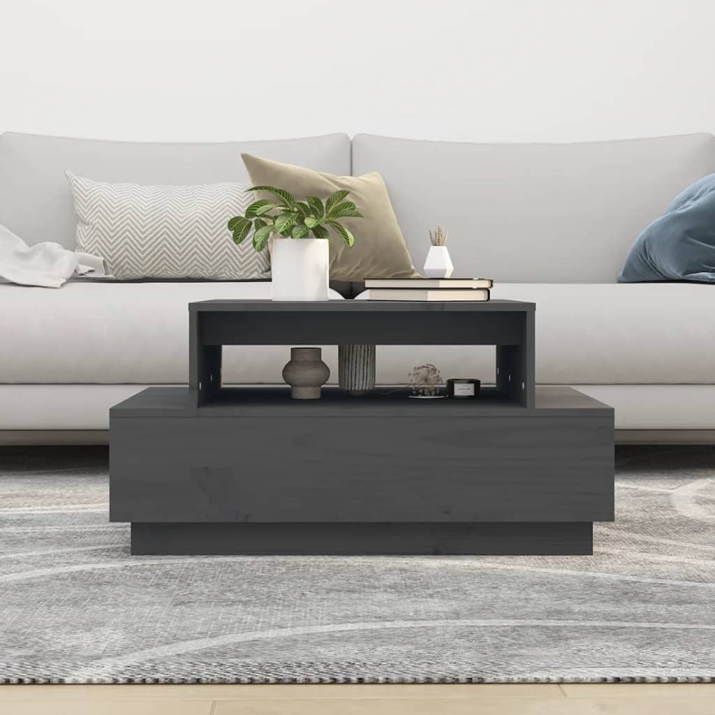 Table basse Gris 80x55x40,5 cm Bois massif de pin - Tables basses
