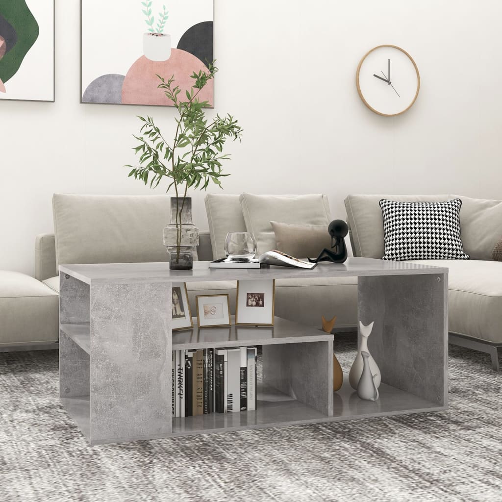 Table basse gris béton 100x50x40 cm bois d’ingénierie - Tables basses