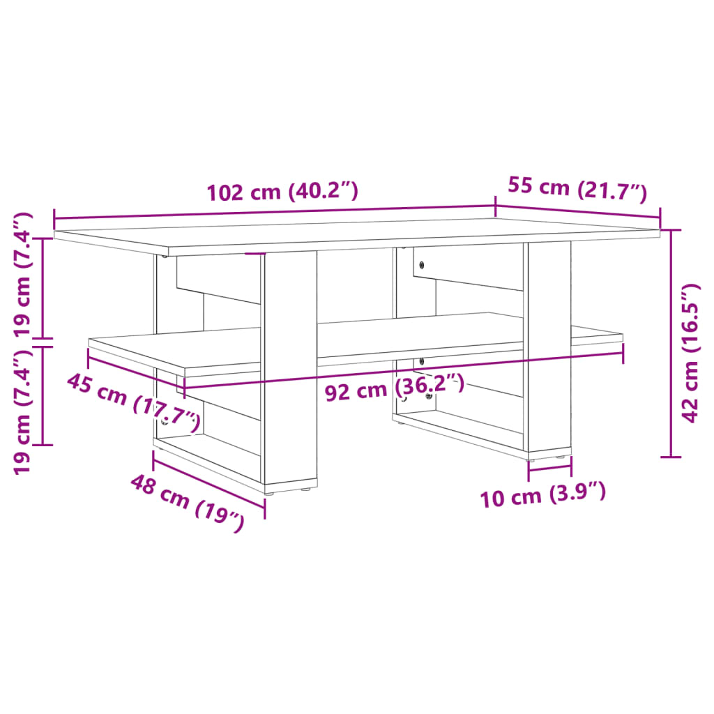 Table basse gris béton 102x55x42 cm bois d’ingénierie - Tables basses