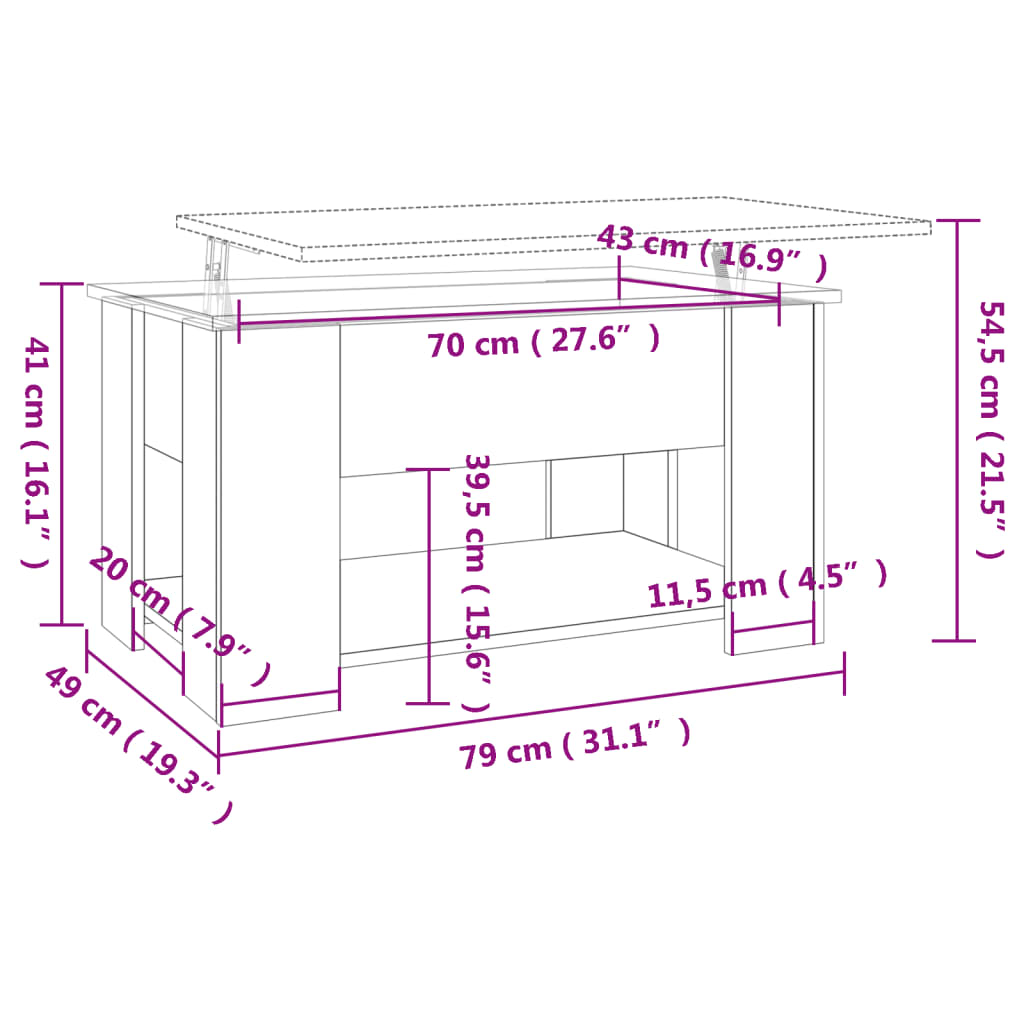 Table basse gris béton 79x49x41 cm bois d’ingénierie - Tables basses