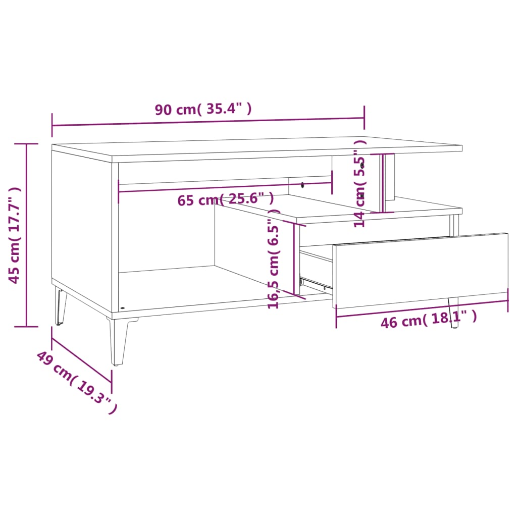 Table basse Gris béton 90x49x45 cm Bois d’ingénierie - Tables basses