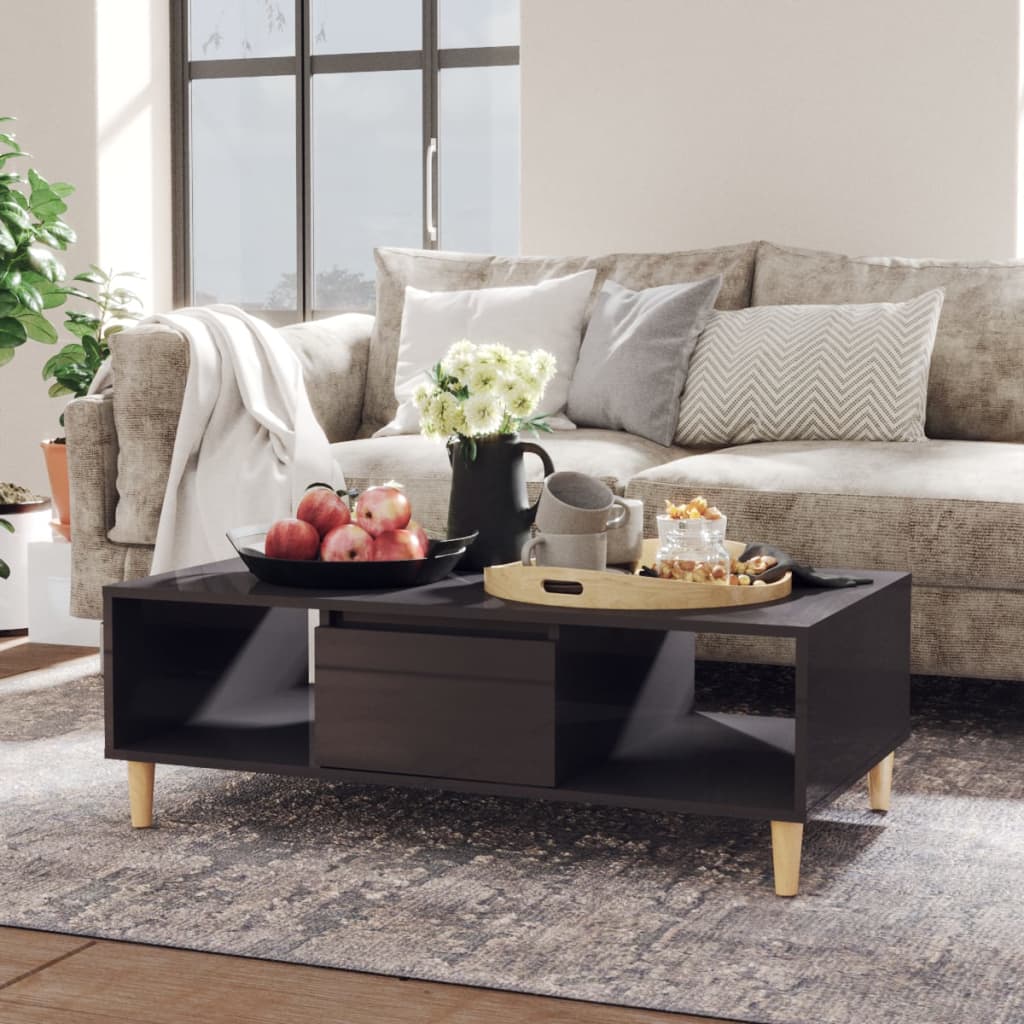 Table basse gris brillant 103,5x60x35 cm bois d’ingénierie - Tables basses
