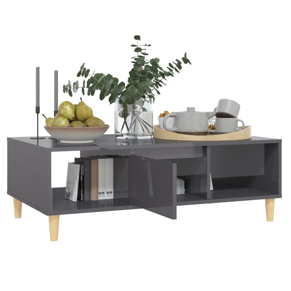 Table basse gris brillant 103,5x60x35 cm bois d’ingénierie - Tables basses