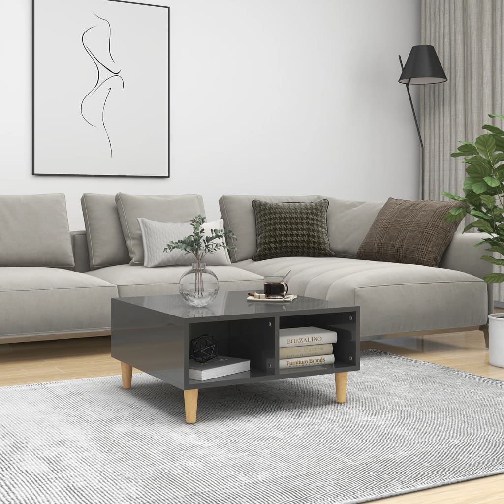 Table basse gris brillant 60x60x30 cm bois d’ingénierie - Tables basses