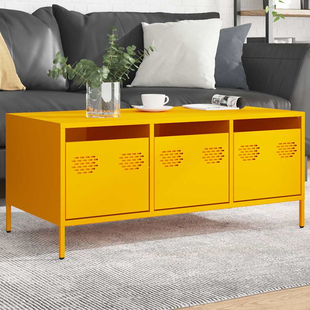 Table basse jaune moutarde 101,5x50x43,5cm acier laminé à froid - Tables basses