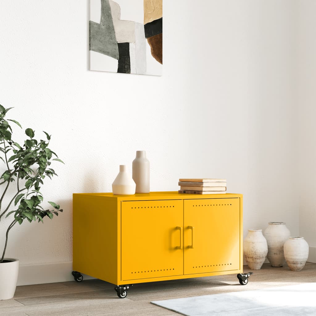 Table basse jaune moutarde 68x50x43,5 cm acier - Tables basses