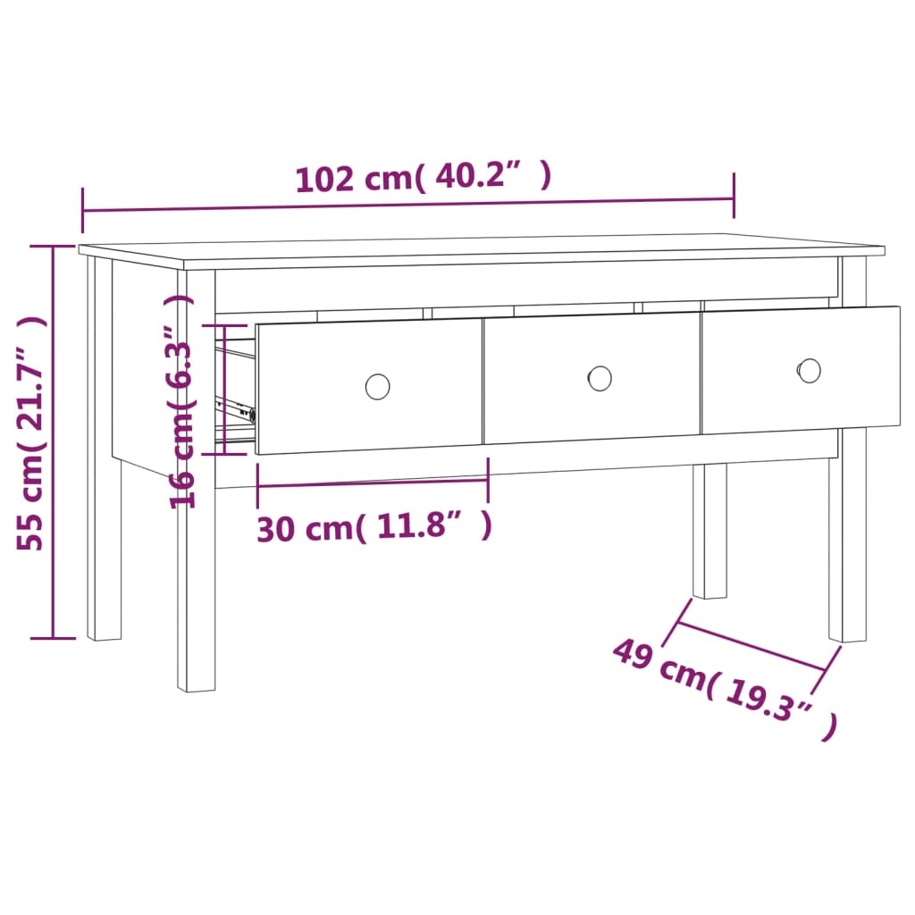 Table basse Marron miel 102x49x55 cm Bois massif de pin - Tables basses