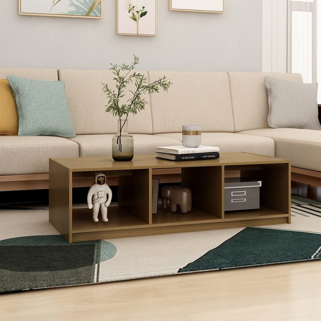 Table basse marron miel 110x50x34 cm bois de pin massif - Tables basses