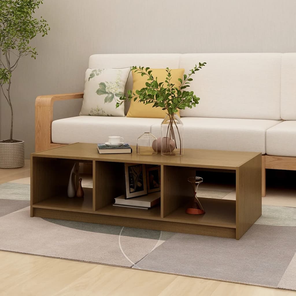 Table basse marron miel 110x50x34 cm bois de pin massif - Tables basses