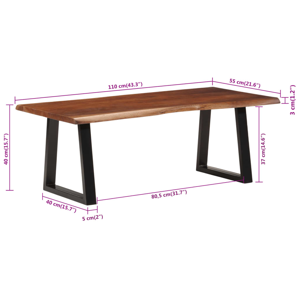 Table basse marron miel 110x55x40 cm bois massif d’acacia - Tables basses