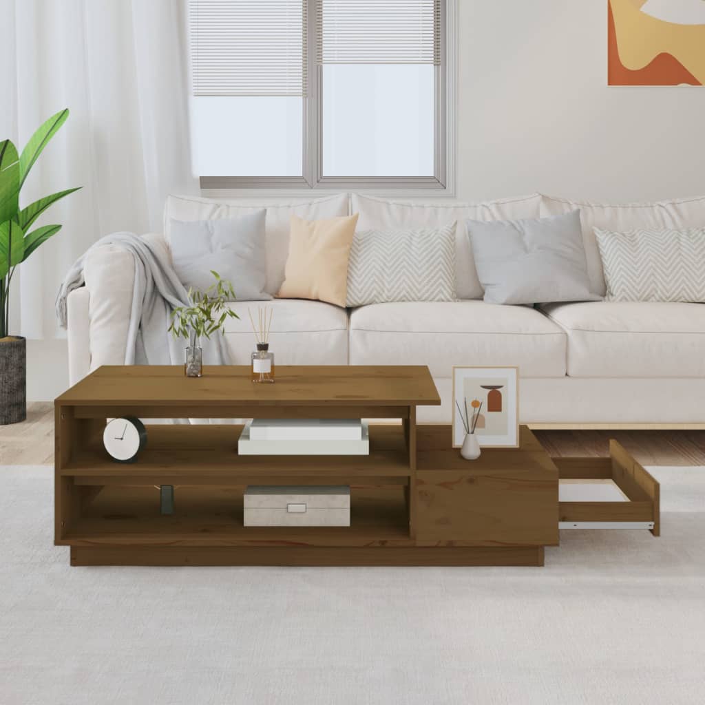 Table basse Marron miel 120x50x40,5 cm Bois massif de pin - Tables basses