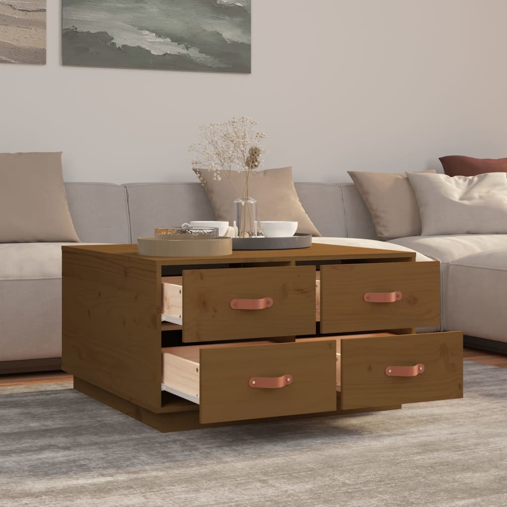 Table basse Marron miel 80x80x45 cm Bois massif de pin - Tables basses