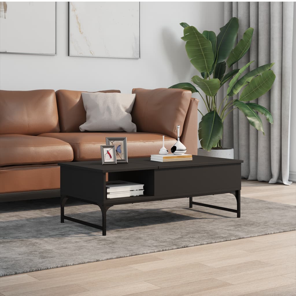 Table basse noir 100x50x35 cm bois d’ingénierie et métal - Tables basses