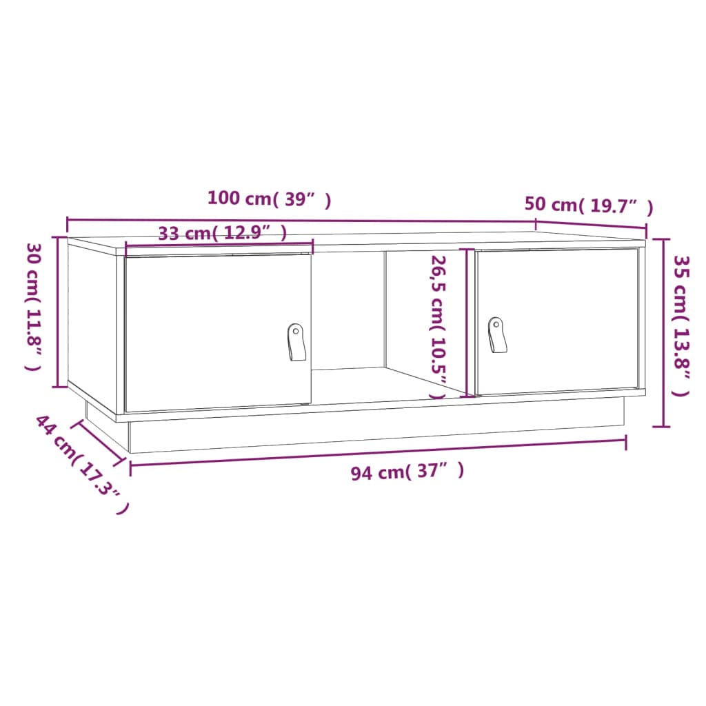 Table basse Noir 100x50x35 cm Bois massif de pin - Tables basses