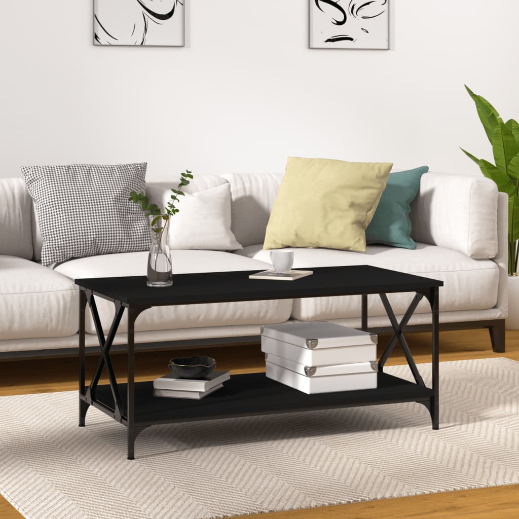 Table basse Noir 100x50x45 cm Bois d’ingénierie et fer - Tables basses