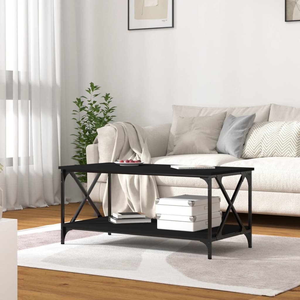 Table basse Noir 100x50x45 cm Bois d’ingénierie et fer - Tables basses