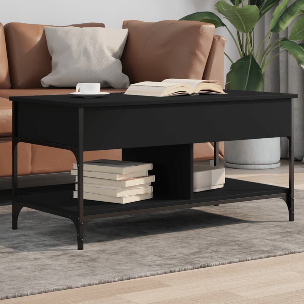 Table basse noir 100x50x50 cm bois d’ingénierie et métal - Tables basses