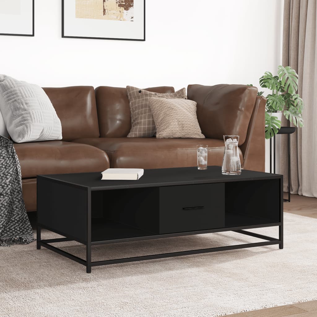 Table basse noir 100x57x35 cm bois d’ingénierie et métal - Tables basses