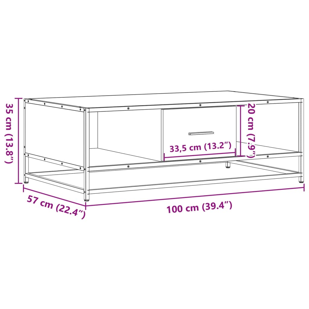 Table basse noir 100x57x35 cm bois d’ingénierie et métal - Tables basses
