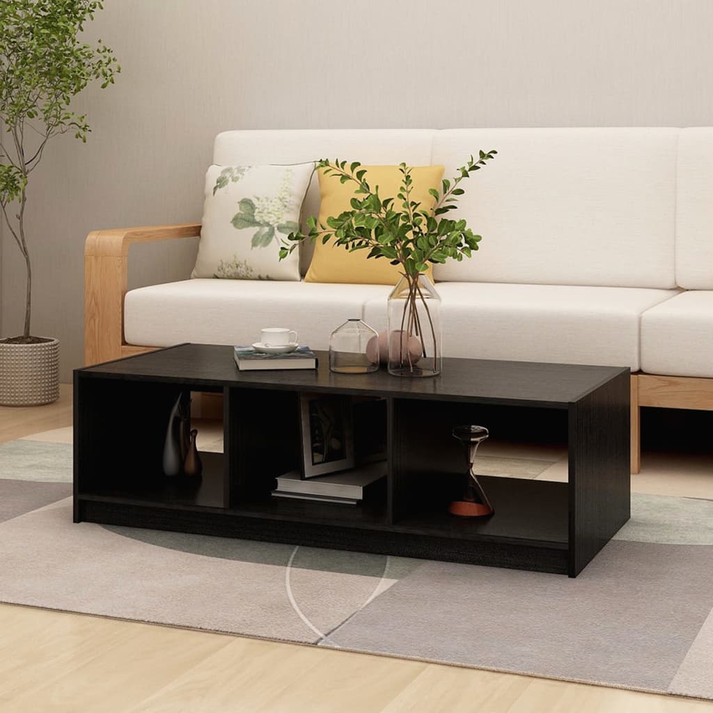 Table basse noir 110x50x34 cm bois de pin massif - Tables basses