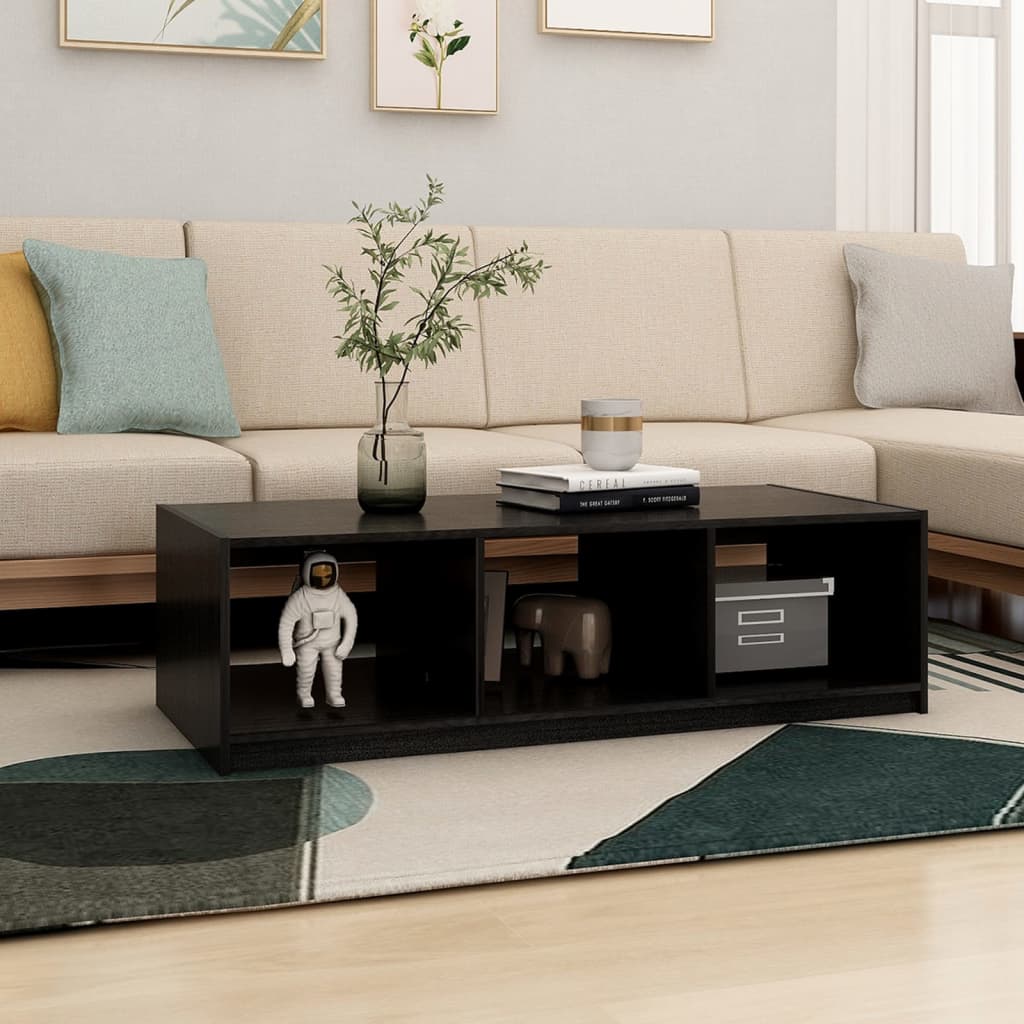 Table basse noir 110x50x34 cm bois de pin massif - Tables basses