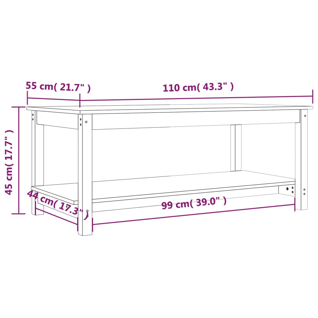 Table basse Noir 110x55x45 cm Bois massif de pin - Tables basses