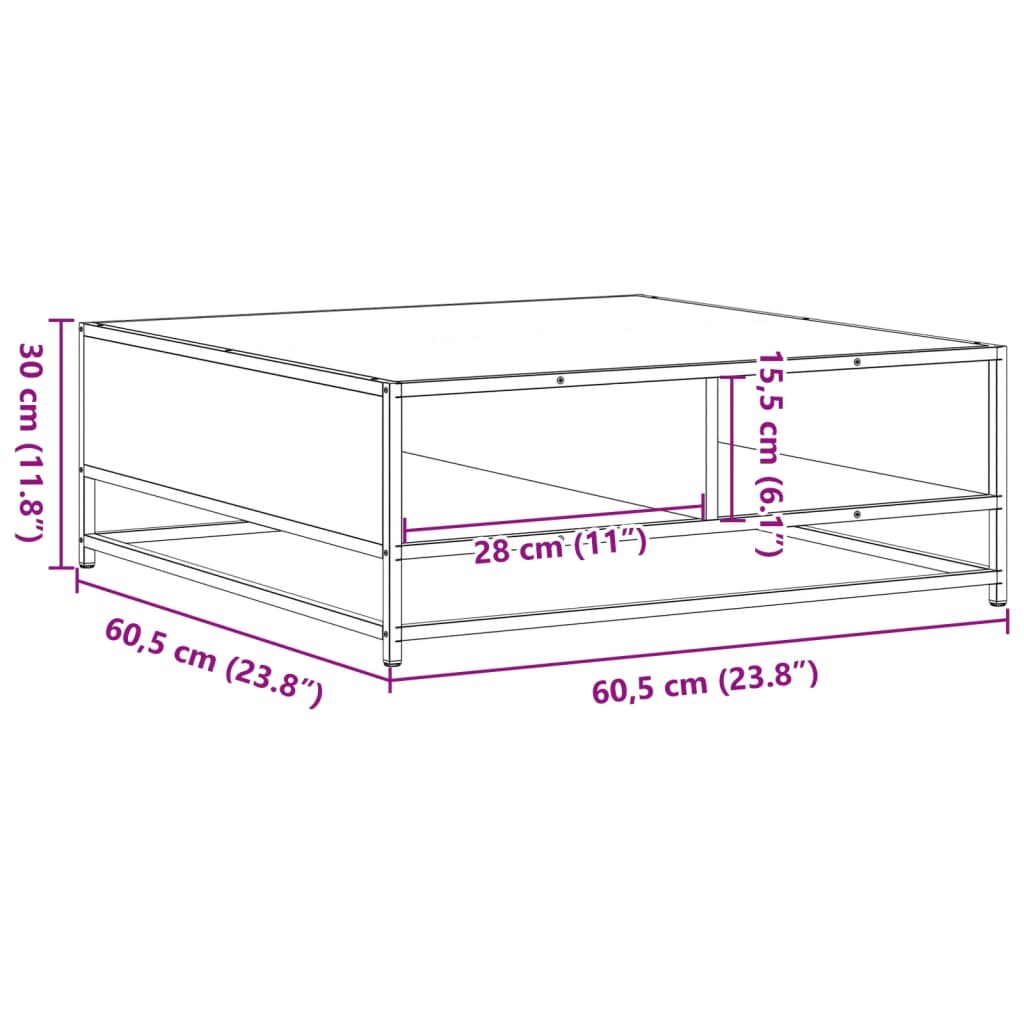 Table basse noir 60,5x60,5x30 cm bois d’ingénierie et métal - Tables basses