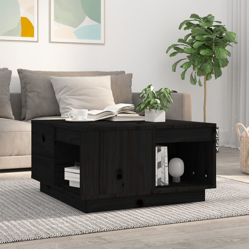 Table basse Noir 60x61x32,5 cm Bois massif de pin - Tables basses
