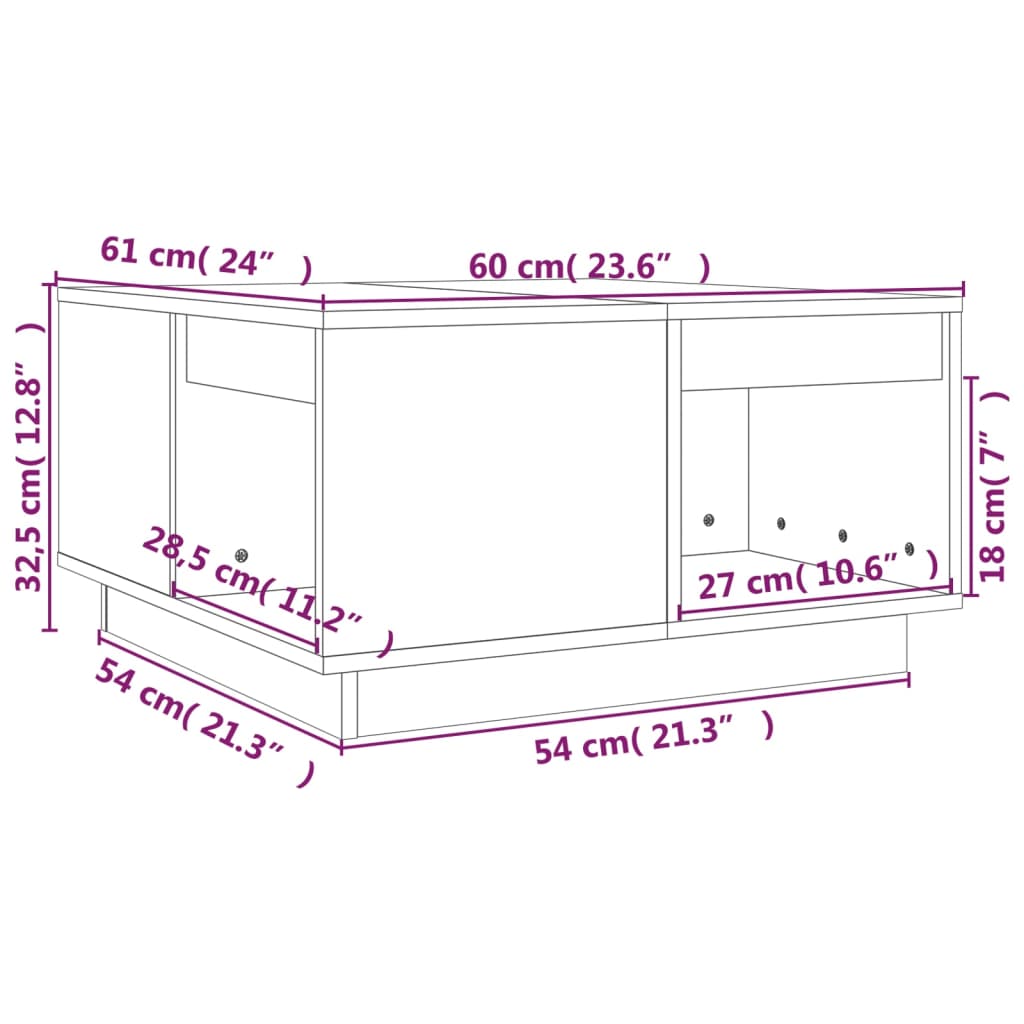 Table basse Noir 60x61x32,5 cm Bois massif de pin - Tables basses