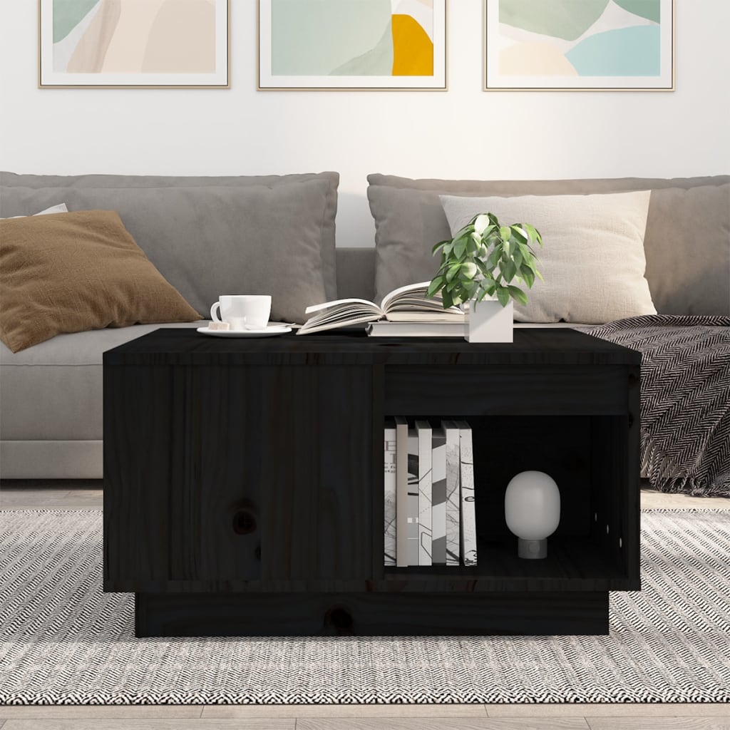 Table basse Noir 60x61x32,5 cm Bois massif de pin - Tables basses