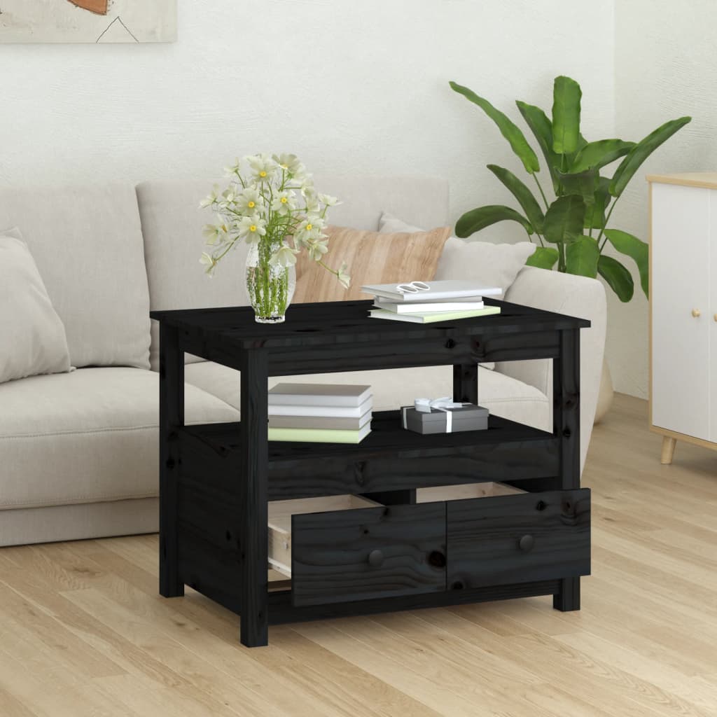 Table basse Noir 71x49x55 cm Bois massif de pin - Tables basses