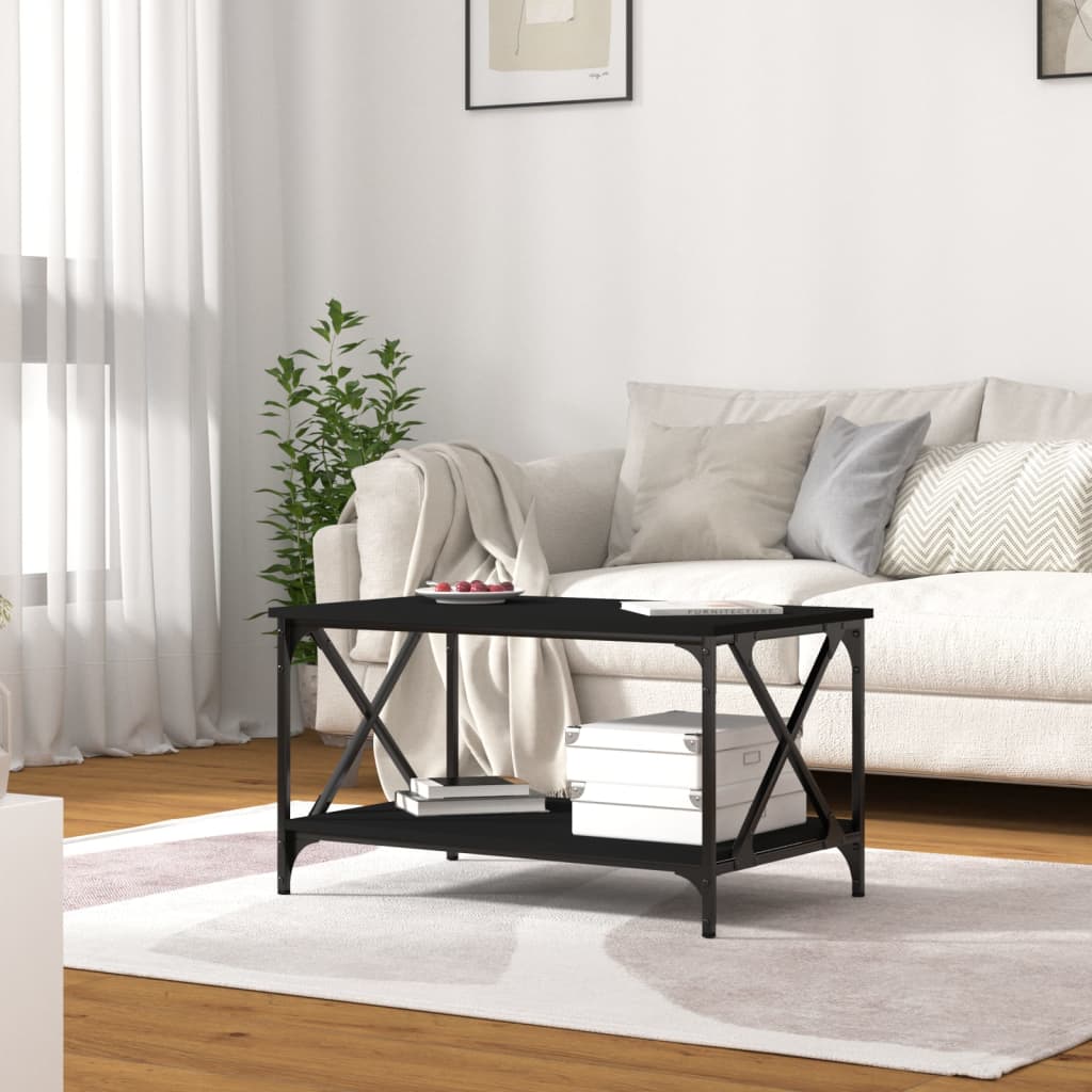Table basse Noir 80x50x45 cm Bois d’ingénierie et fer - Tables basses