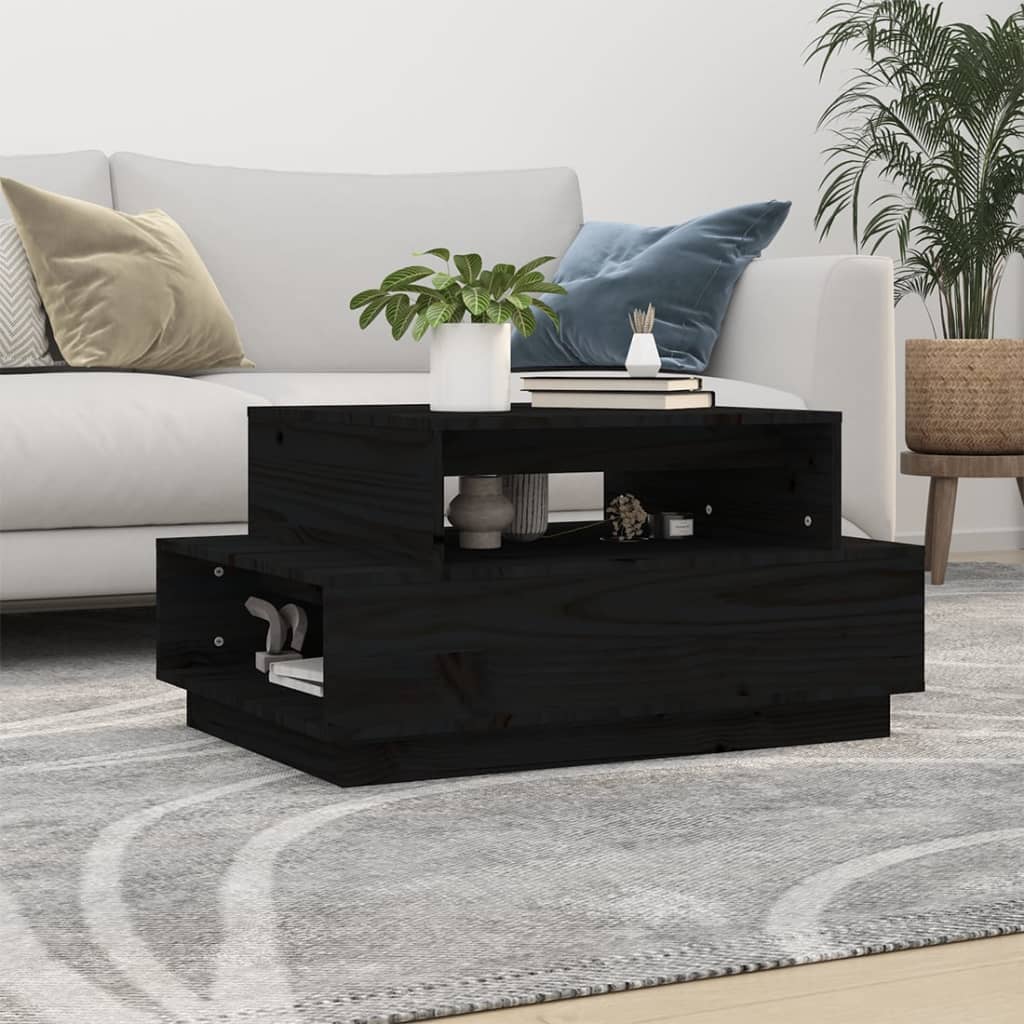 Table basse Noir 80x55x40,5 cm Bois massif de pin - Tables basses