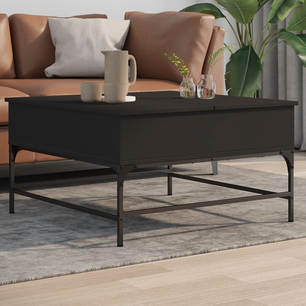 Table basse noir 80x80x45 cm bois d’ingénierie et métal - Tables basses