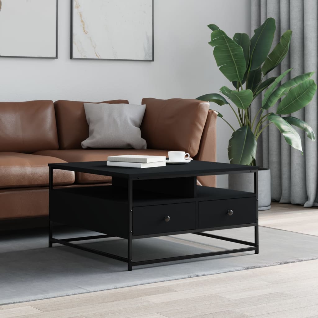 Table basse noir 80x80x45 cm bois d’ingénierie - Tables basses