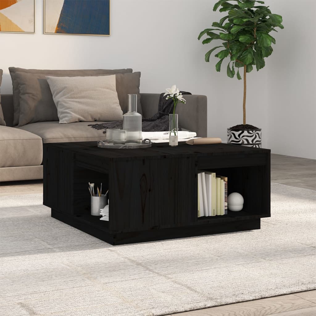Table basse Noir 80x81x36,5 cm Bois massif de pin - Tables basses
