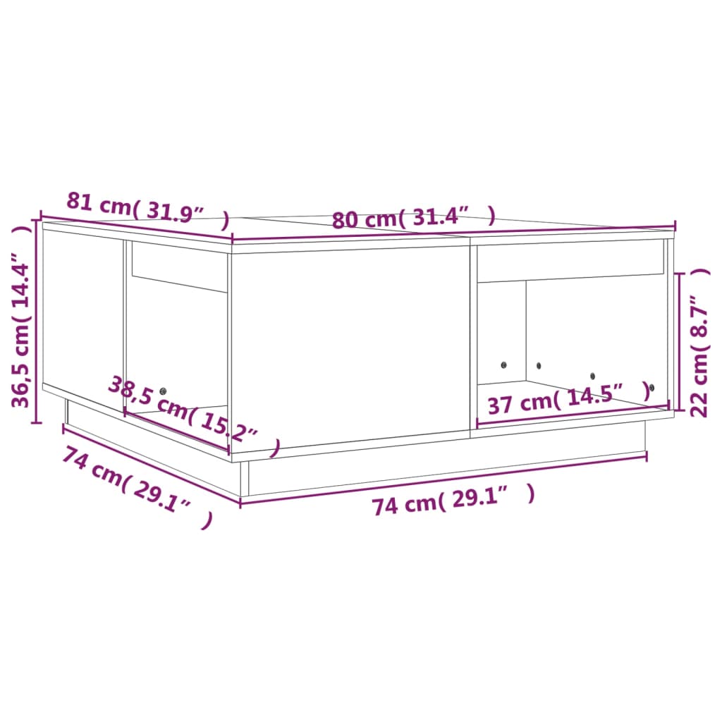 Table basse Noir 80x81x36,5 cm Bois massif de pin - Tables basses