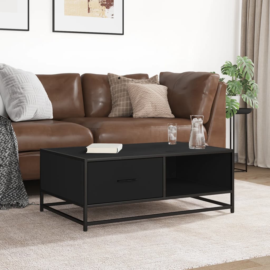 Table basse noir 90x57x35 cm bois d’ingénierie et métal - Tables basses