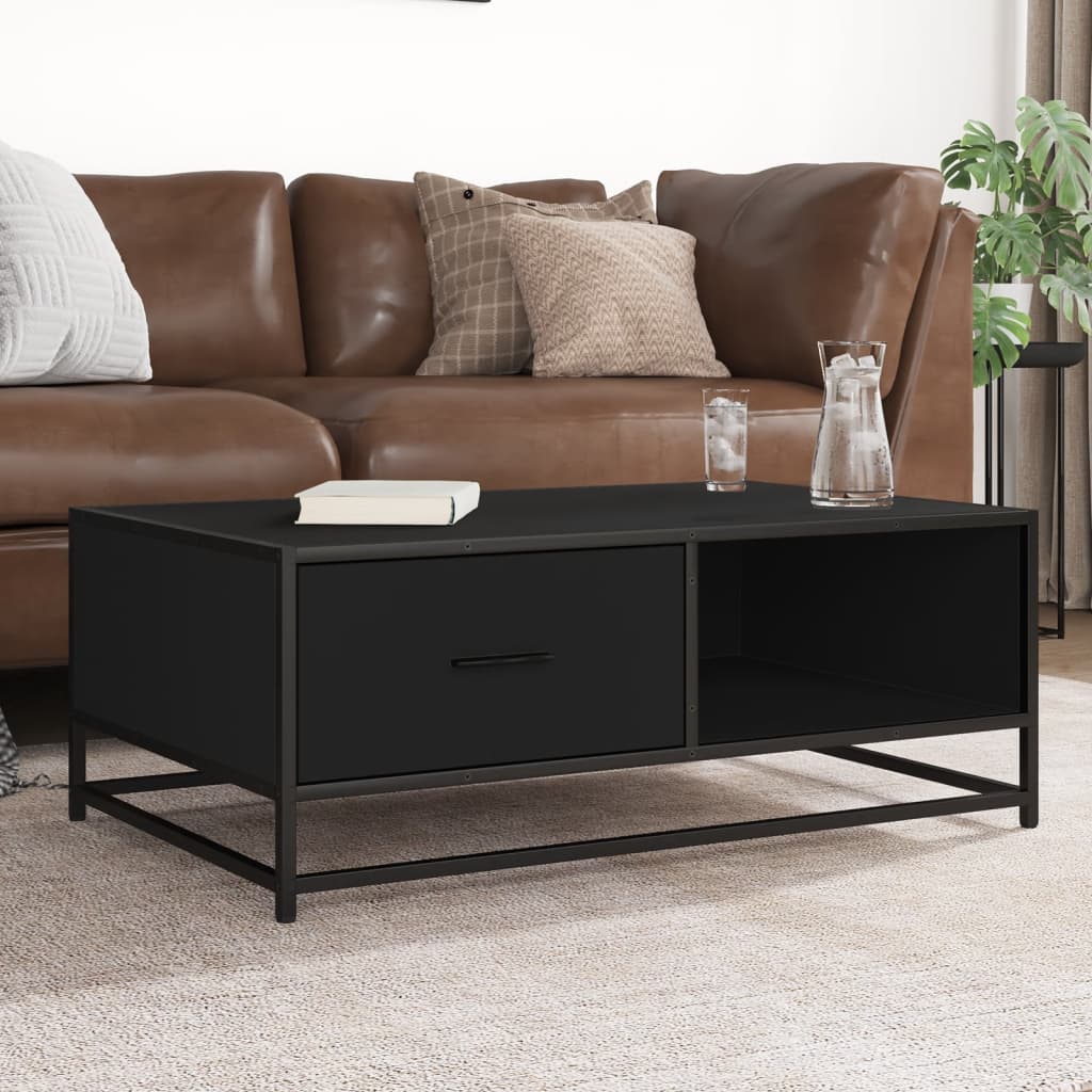 Table basse noir 90x57x35 cm bois d’ingénierie et métal - Tables basses