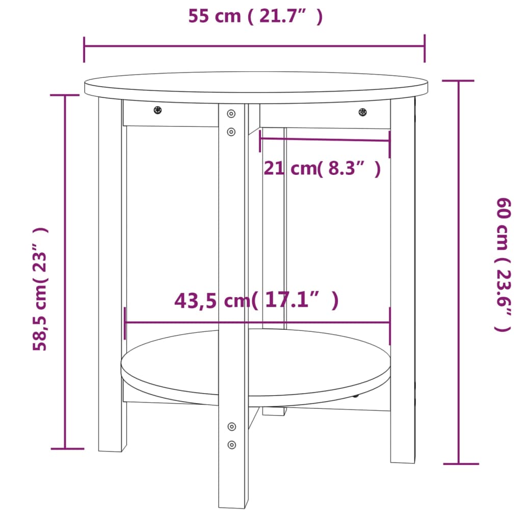 Table basse Noir Ø 55x60 cm Bois massif de pin - Tables basses