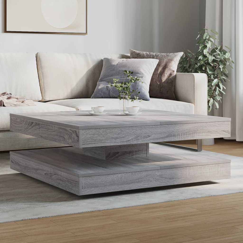 Table basse rotative à 360 degrés sonoma gris 90x90x34,5 cm - Tables basses