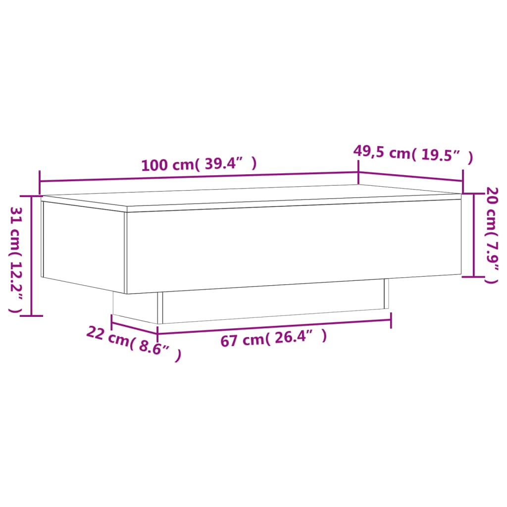 Table basse sonoma gris 100x49,5x31 cm bois d’ingénierie - Tables basses