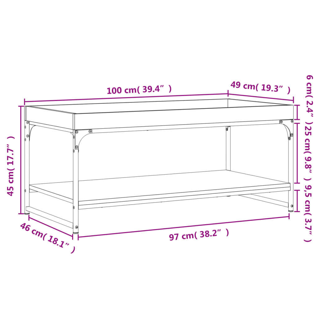 Table basse sonoma gris 100x49x45 cm bois d’ingénierie - Tables basses