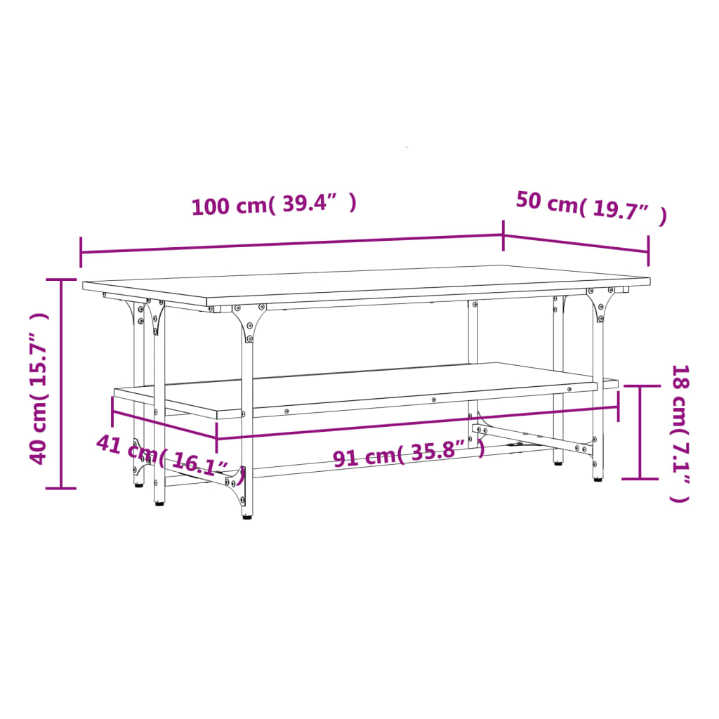 Table basse Sonoma gris 100x50x40 cm Bois d’ingénierie - Tables basses