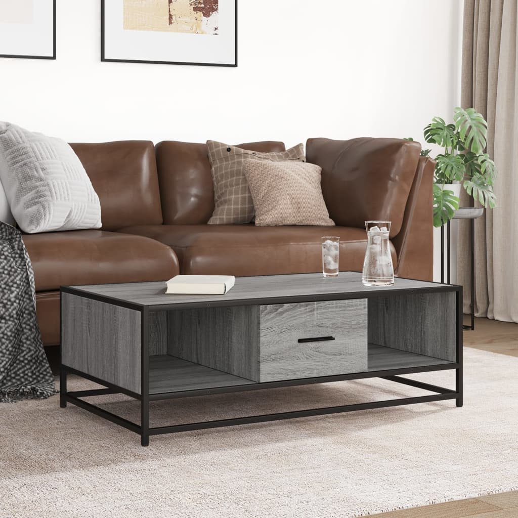 Table basse sonoma gris 100x57x35 cm bois d’ingénierie et métal - Tables basses