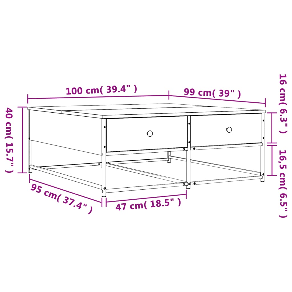 Table basse sonoma gris 100x99x40 cm bois d’ingénierie - Tables basses